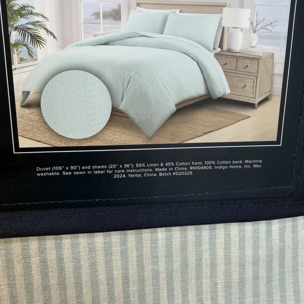 Brooks Brothers Duvet Set KING Linen Cotton Yarn Dyed Pinstripe Blue Green White